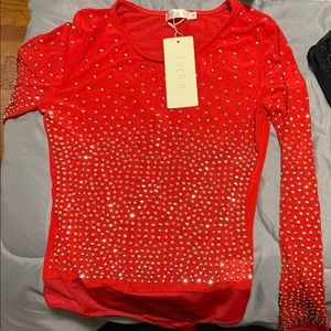 NWT red rhinestone bodysuit